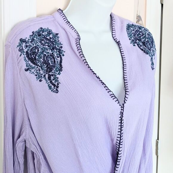 Jachs girlfriend boho faux wrap blouse lilac embroidered Medium @K1 - Picture 9 of 11